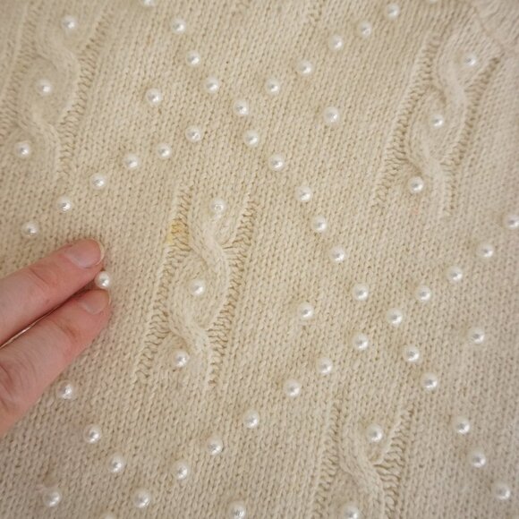 Vintage Ralsey Cream Knit w Pearls Beaded 56% Silk 10% Angora Sweater L - Picture 11 of 13